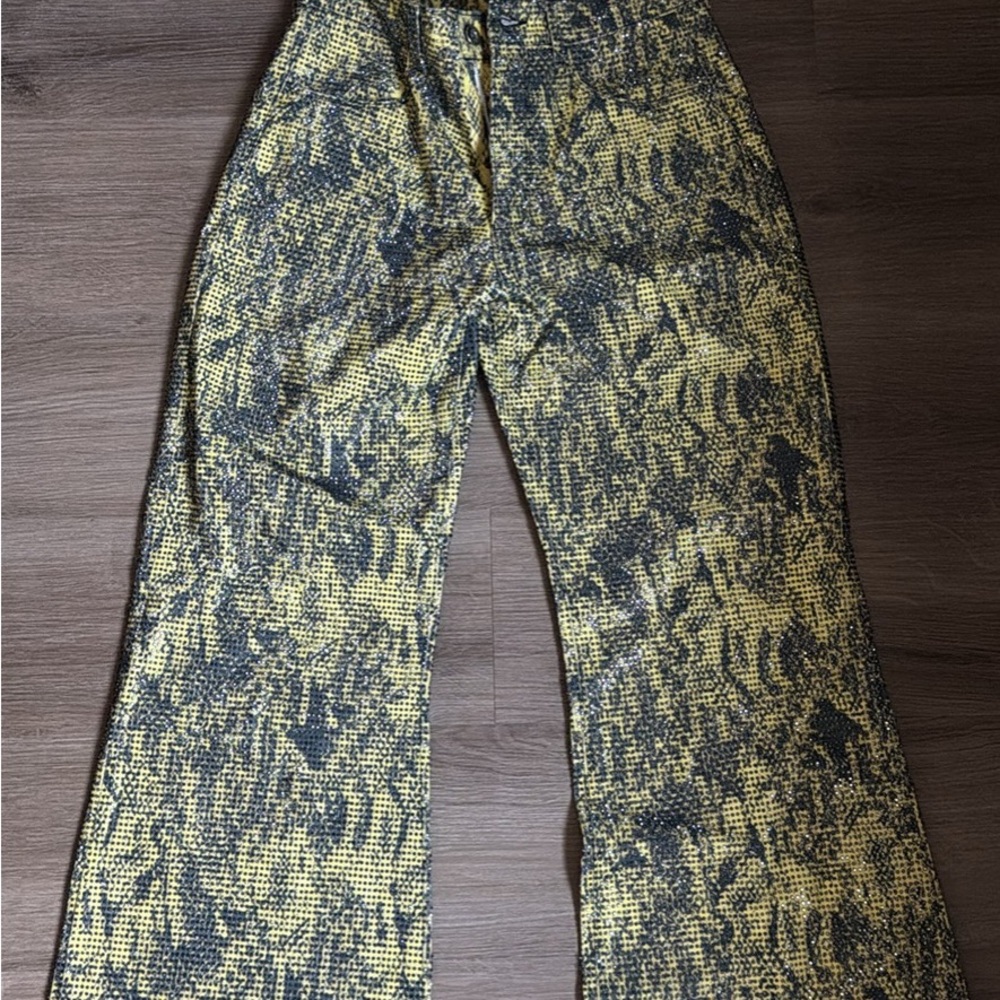 Yellow and Black Textured Wide-Leg Pants